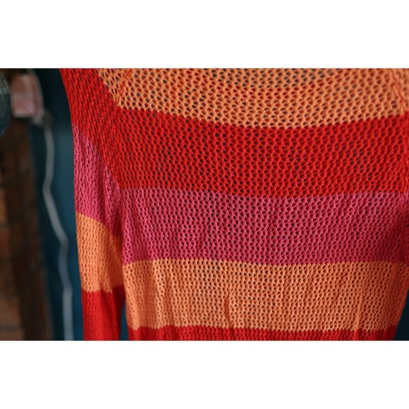 525 America Womens Open Knit Sweater Top Coral Pink Orange Pullover Large - Picture 6 of 8